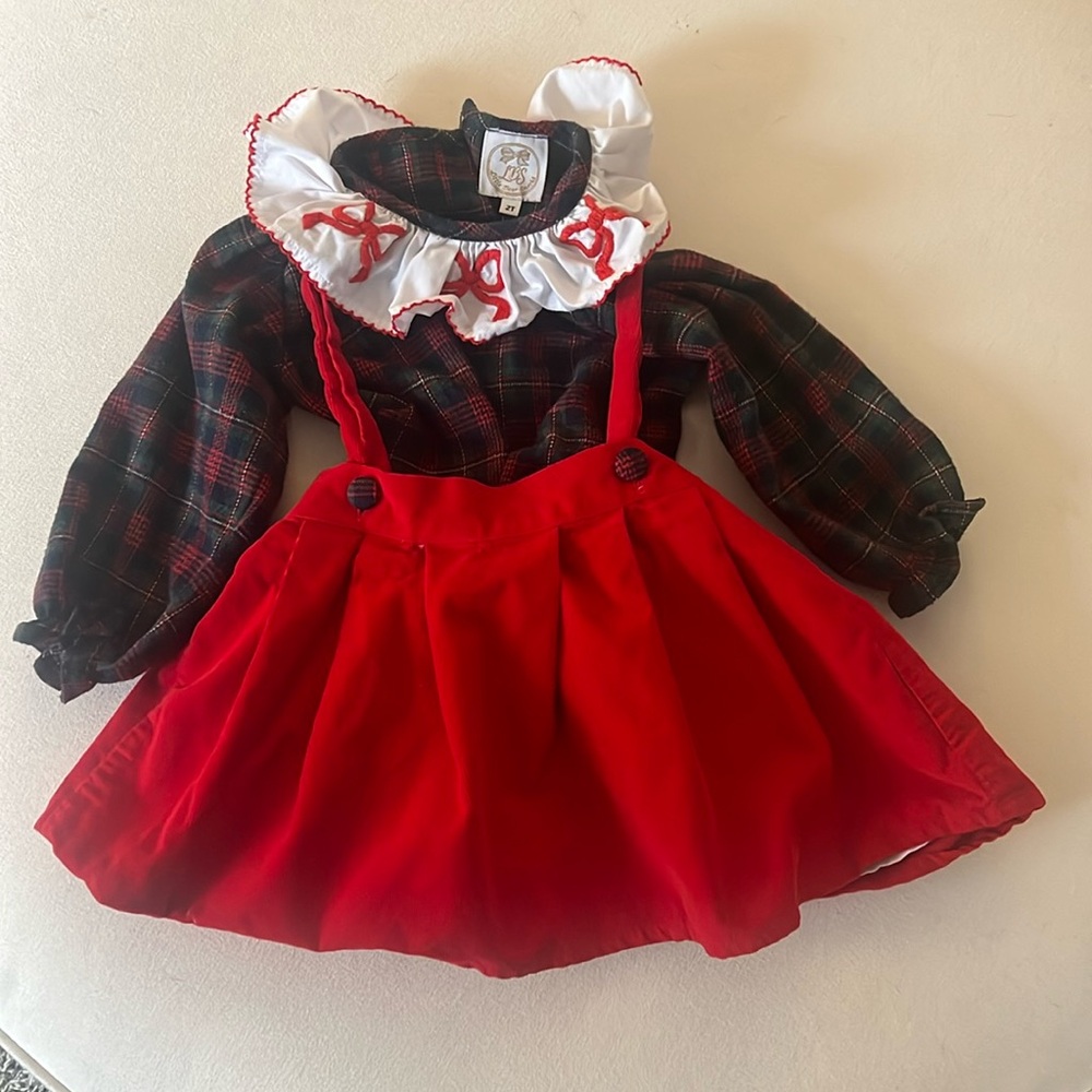 Little Bear Smocks 2T Red Bow Overall Skirt Set